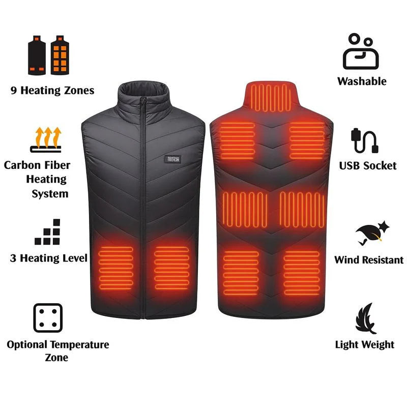 Heated Vest 9 Heating Zones with 10000Mah Battery Pack Electric Heating Vest US